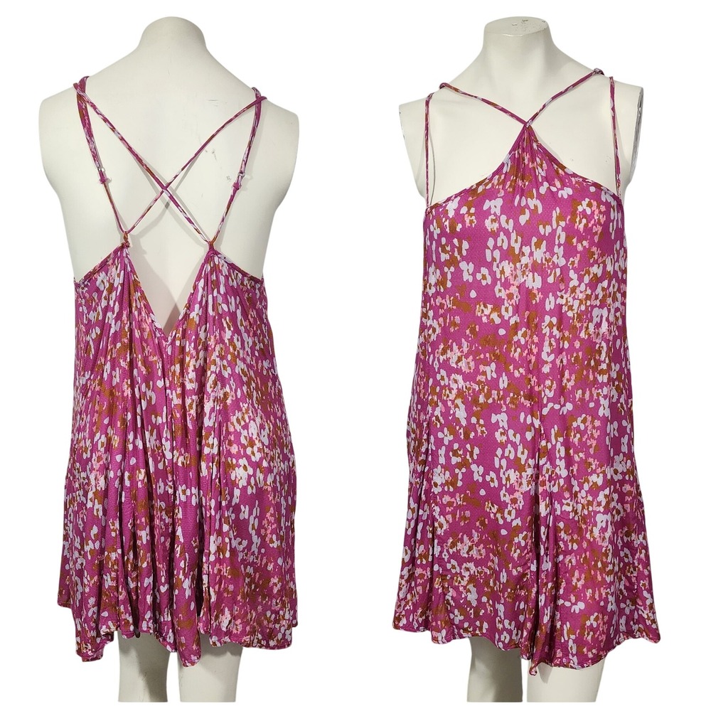 Anthropologie Pink Floral Mini Dress with Crisscross Straps - Picture 13 of 13